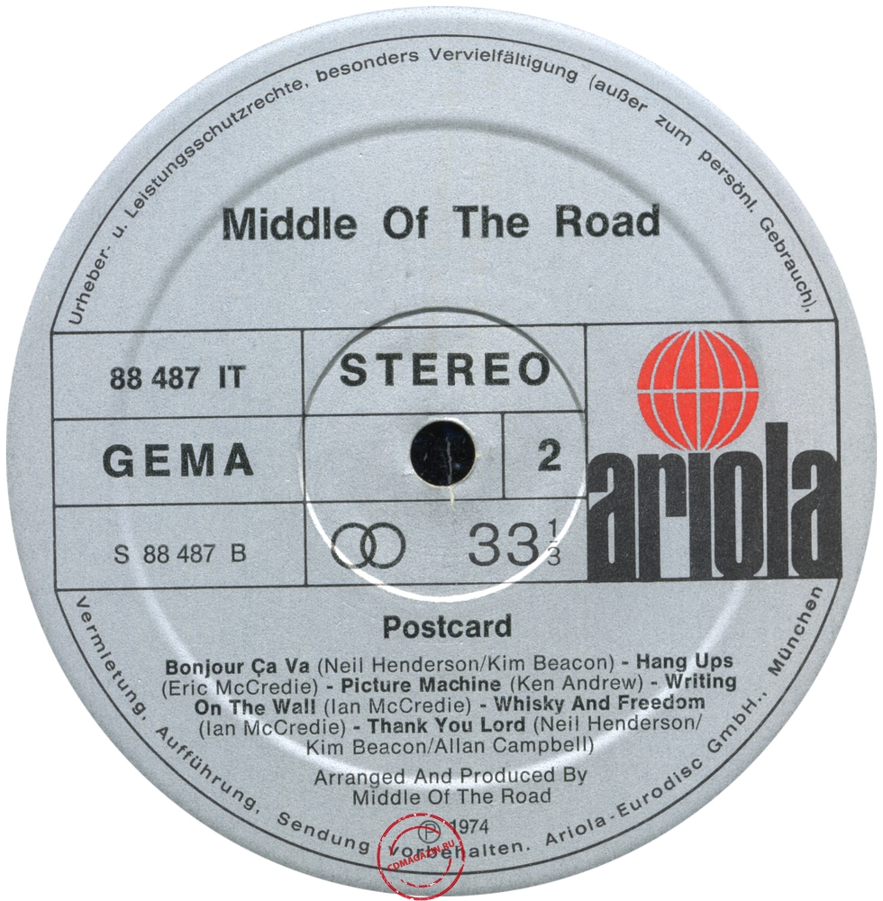 Оцифровка винила: Middle Of The Road (1974) Postcard Оцифровка винила: Middle Of The Road (1974) Postcard
