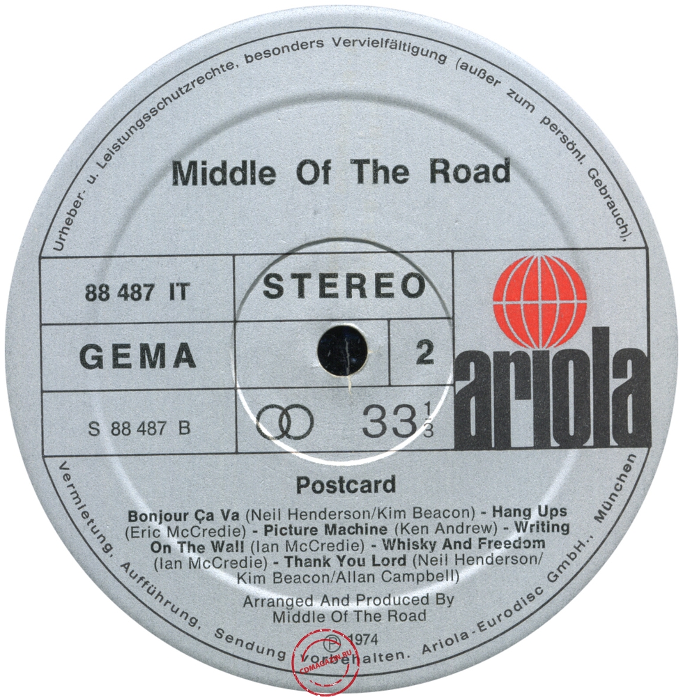 Оцифровка винила: Middle Of The Road (1974) Postcard