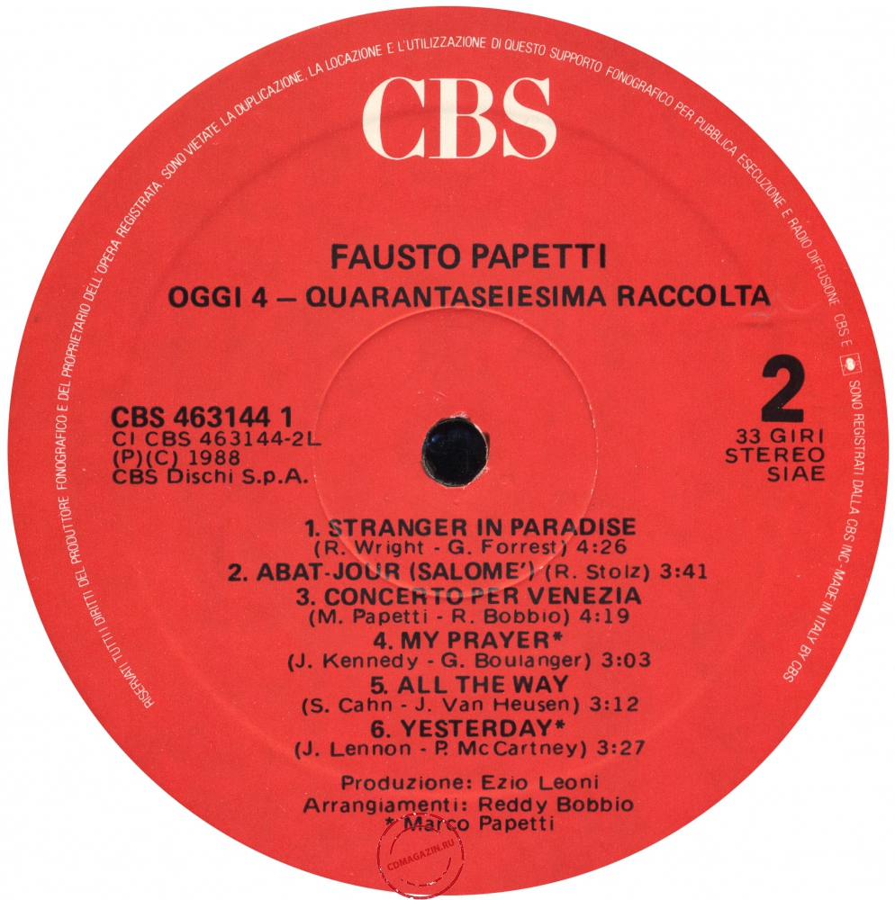 Оцифровка винила: Fausto Papetti (1988) Oggi 4 (46a Raccolta) Оцифровка винила: Fausto Papetti (1988) Oggi 4 (46a Raccolta)
