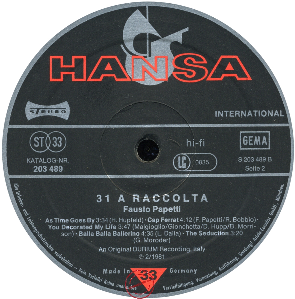 Оцифровка винила: Fausto Papetti (1980) 31a Raccolta Оцифровка винила: Fausto Papetti (1980) 31a Raccolta