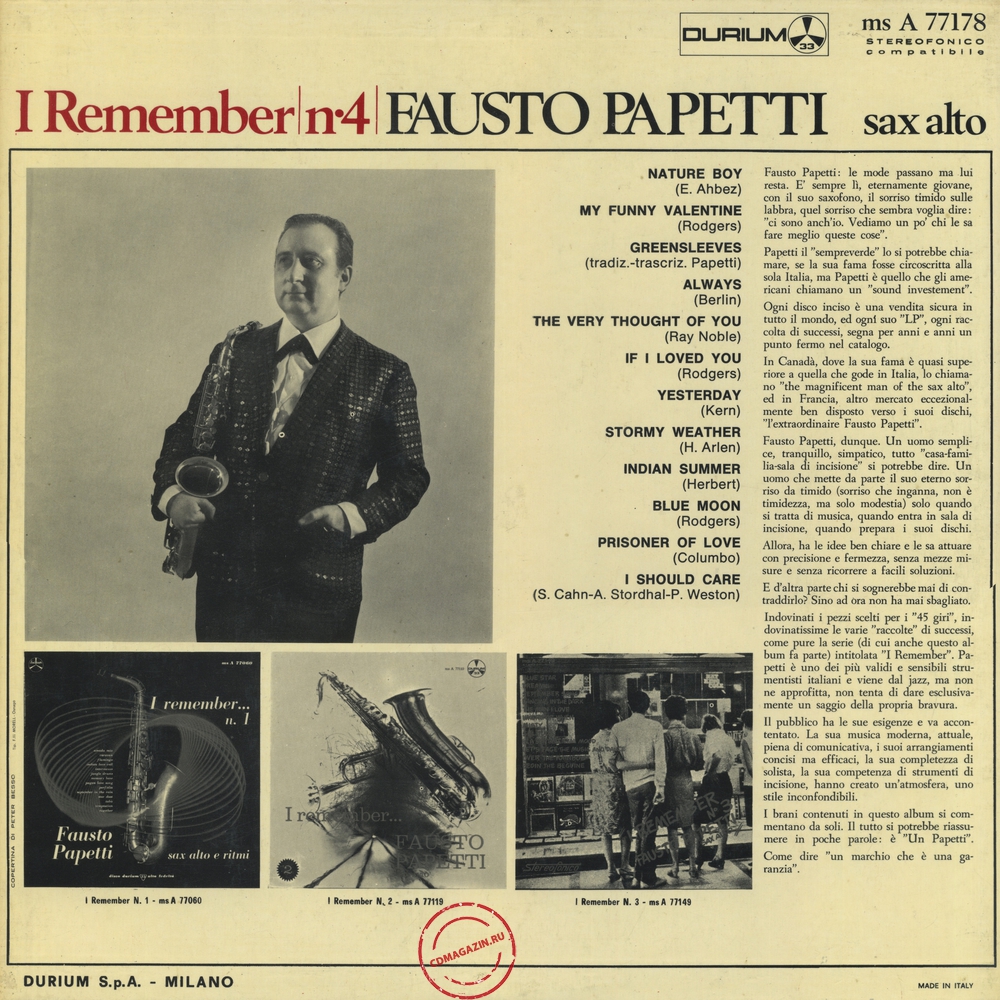 Оцифровка винила: Fausto Papetti (1967) I Remember № 4 Оцифровка винила: Fausto Papetti (1967) I Remember № 4