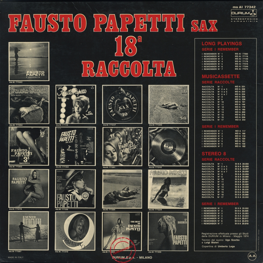 Оцифровка винила: Fausto Papetti (1974) 18a Raccolta Оцифровка винила: Fausto Papetti (1974) 18a Raccolta