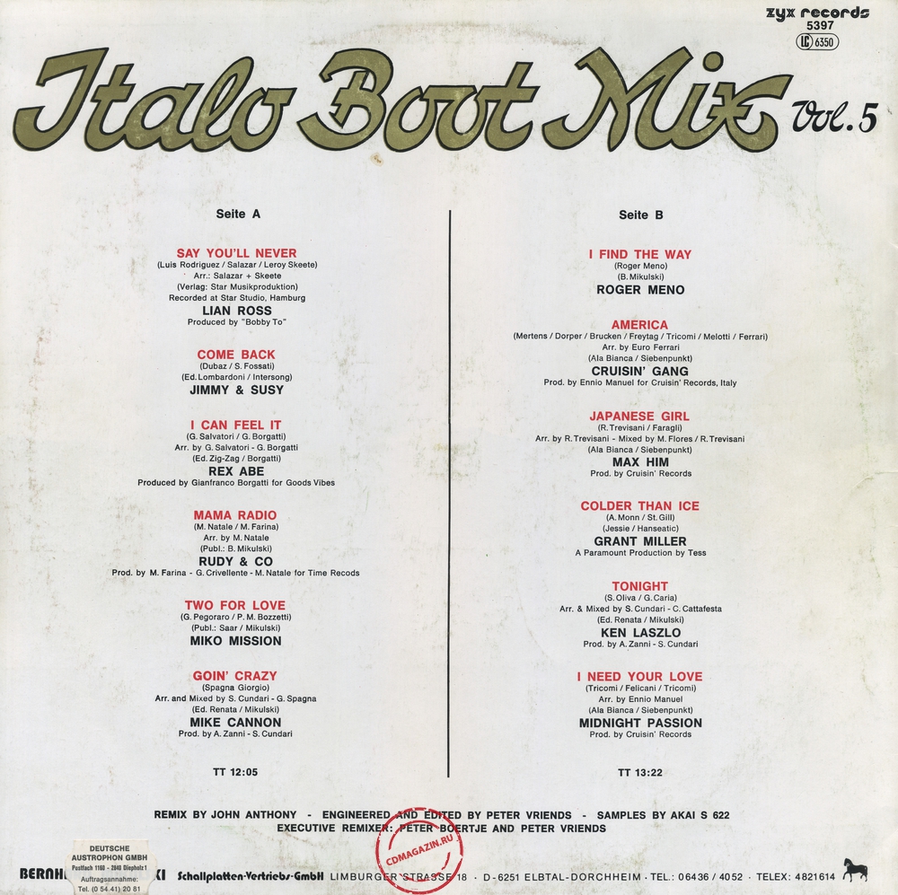 Оцифровка винила: VA Italo Boot Mix (1986) Vol.5 Оцифровка винила: VA Italo Boot Mix (1986) Vol.5