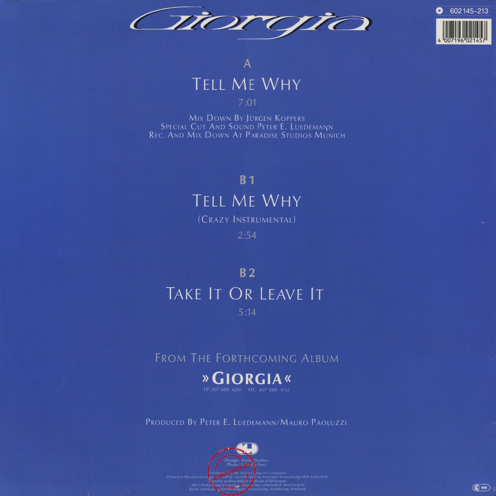 Оцифровка винила: Giorgia (1986) Tell Me Why Оцифровка винила: Giorgia (1986) Tell Me Why