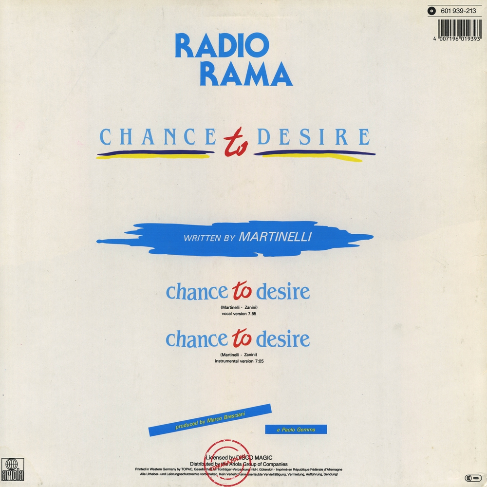Оцифровка винила: Radiorama (1985) Chance To Desire