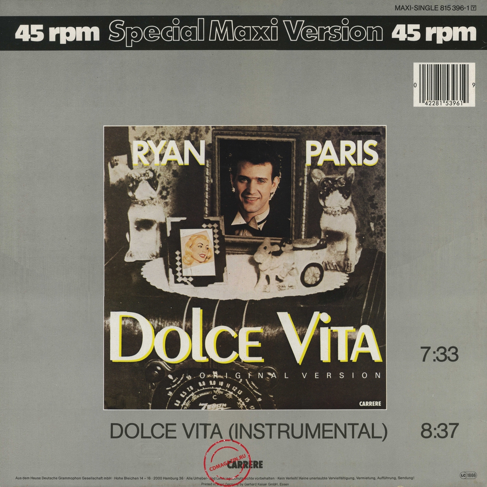 Оцифровка винила: Ryan Paris (1983) Dolce Vita (Original Version)