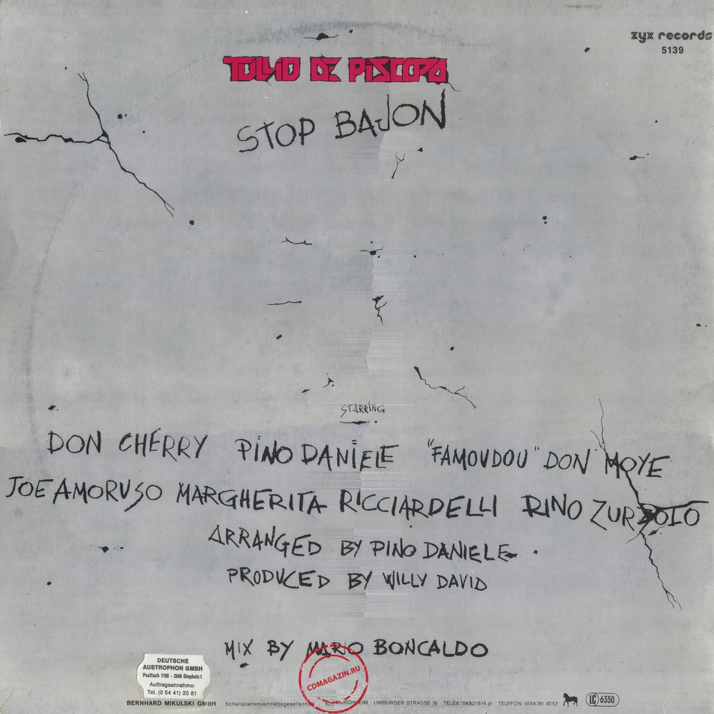 Оцифровка винила: Tullio De Piscopo (1984) Stop Bajon