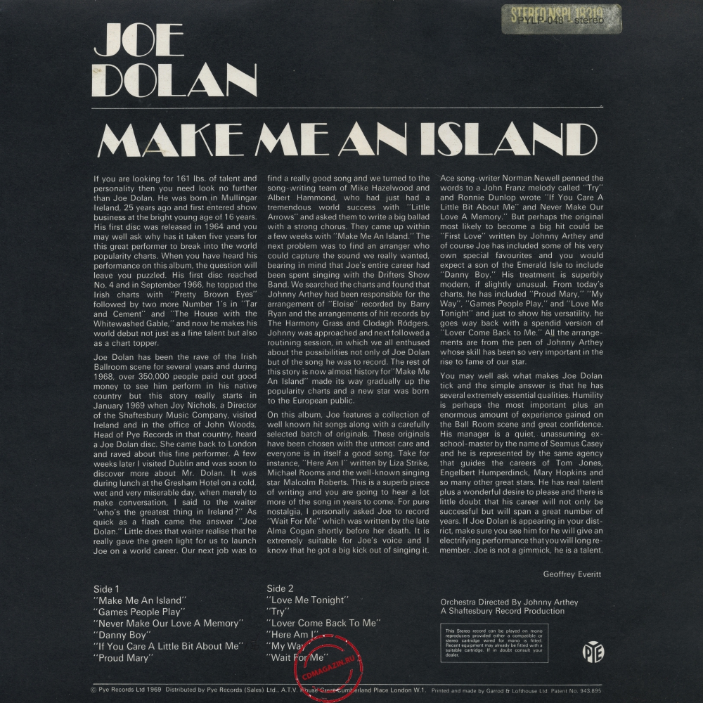 Оцифровка винила: Joe Dolan (1969) Make Me An Island