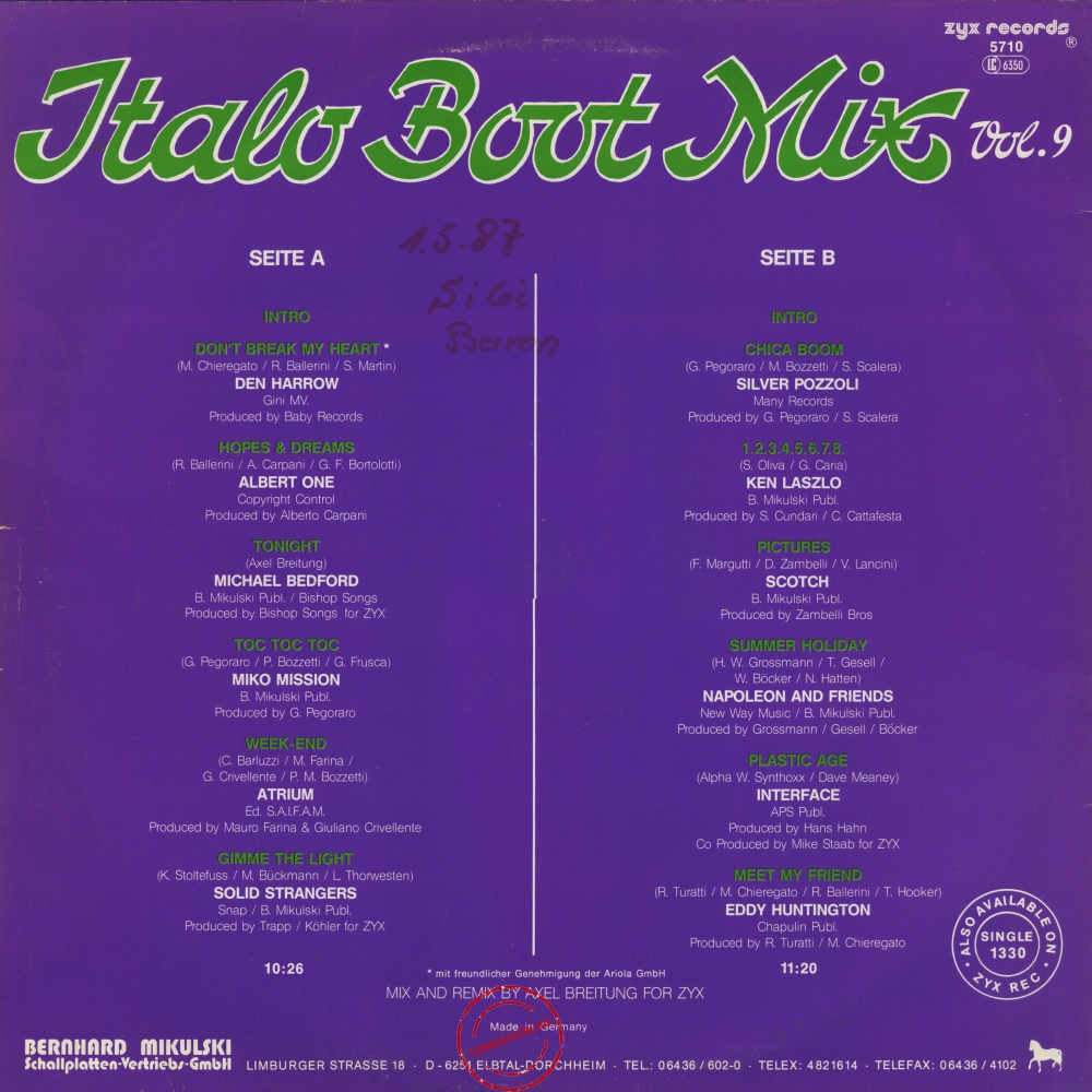 Оцифровка винила: VA Italo Boot Mix (1987) Vol.9 Оцифровка винила: VA Italo Boot Mix (1987) Vol.9