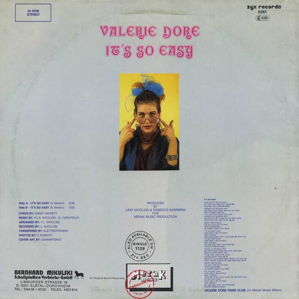 Оцифровка винила: Valerie Dore (1985) It's So Easy Оцифровка винила: Valerie Dore (1985) It's So Easy
