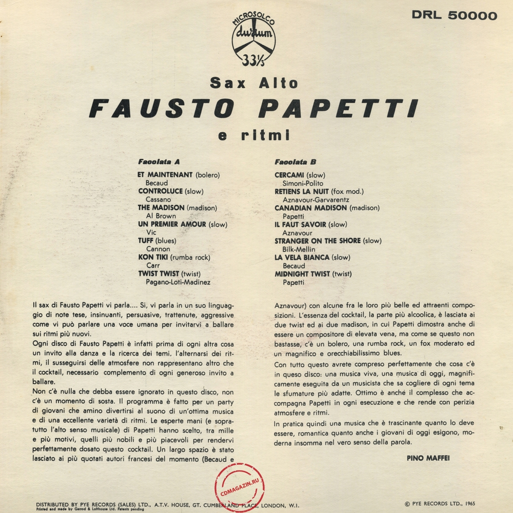 Оцифровка винила: Fausto Papetti (1962) 3a Raccolta