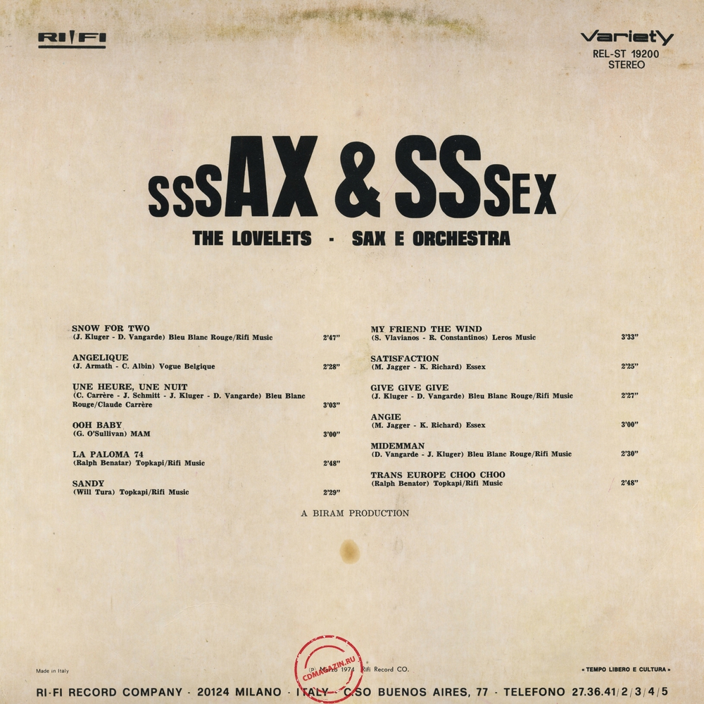 Оцифровка винила: Lovelets (1974) Sssax & Sssex Vol.1