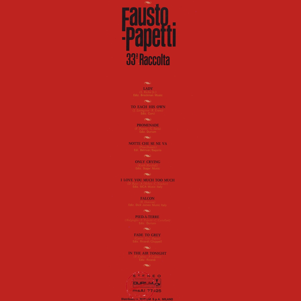 Оцифровка винила: Fausto Papetti (1981) 33a Raccolta Оцифровка винила: Fausto Papetti (1981) 33a Raccolta