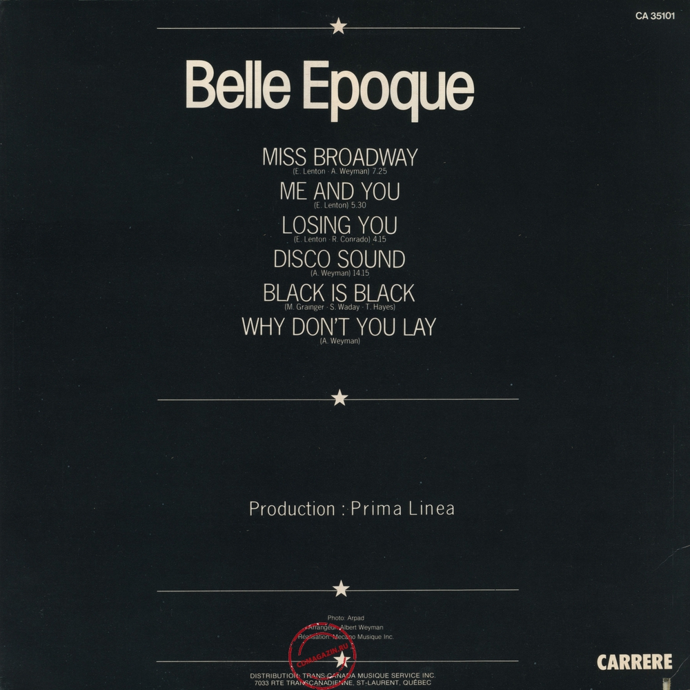 Оцифровка винила: Belle Epoque (1977) Miss Broadway