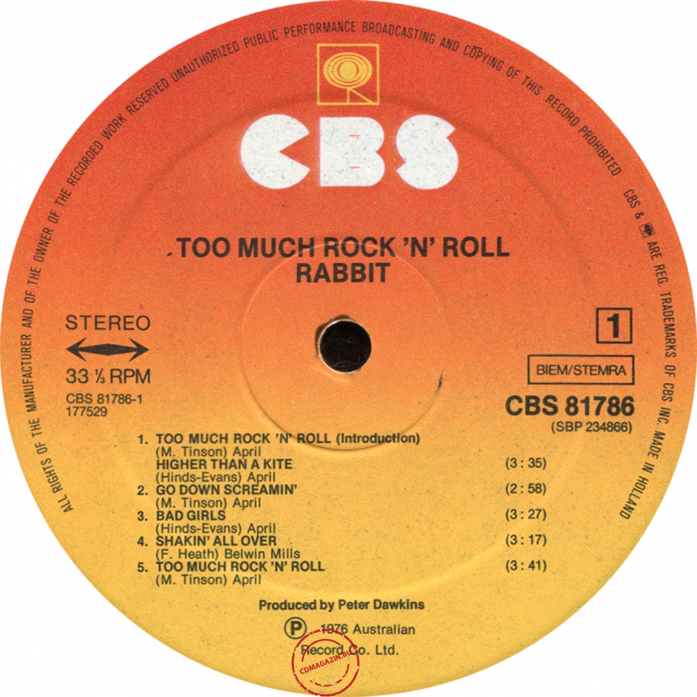Оцифровка винила: Rabbit (1976) Too Much Rock'n'Roll Оцифровка винила: Rabbit (1976) Too Much Rock'n'Roll