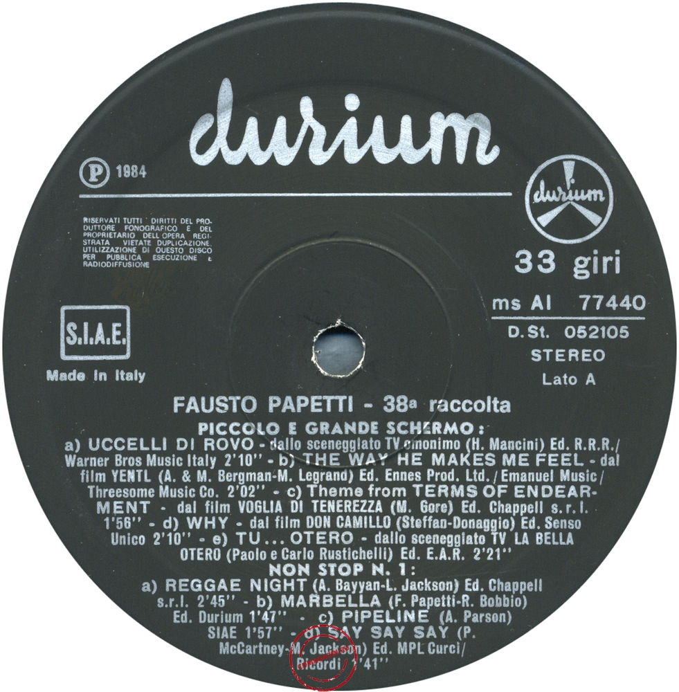 Оцифровка винила: Fausto Papetti (1984) 38a Raccolta Оцифровка винила: Fausto Papetti (1984) 38a Raccolta