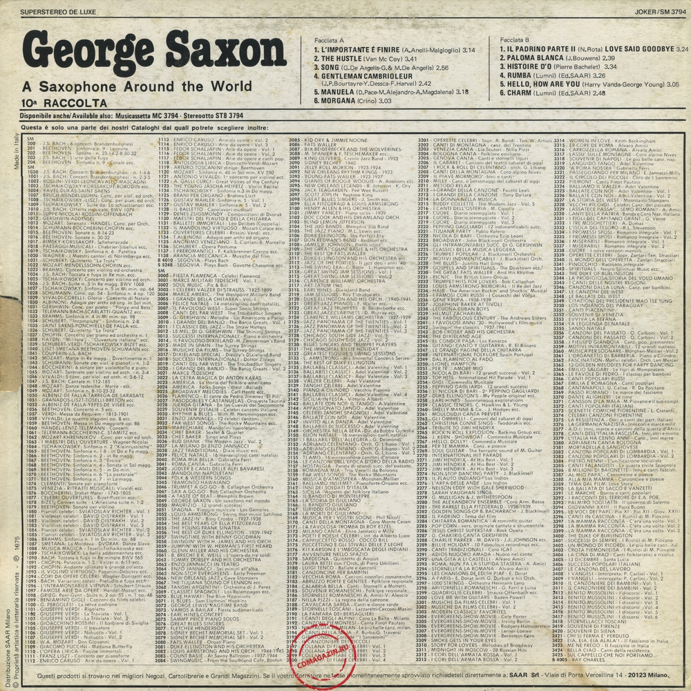 Оцифровка винила: George Saxon (1975) 10ª Raccolta Оцифровка винила: George Saxon (1975) 10ª Raccolta