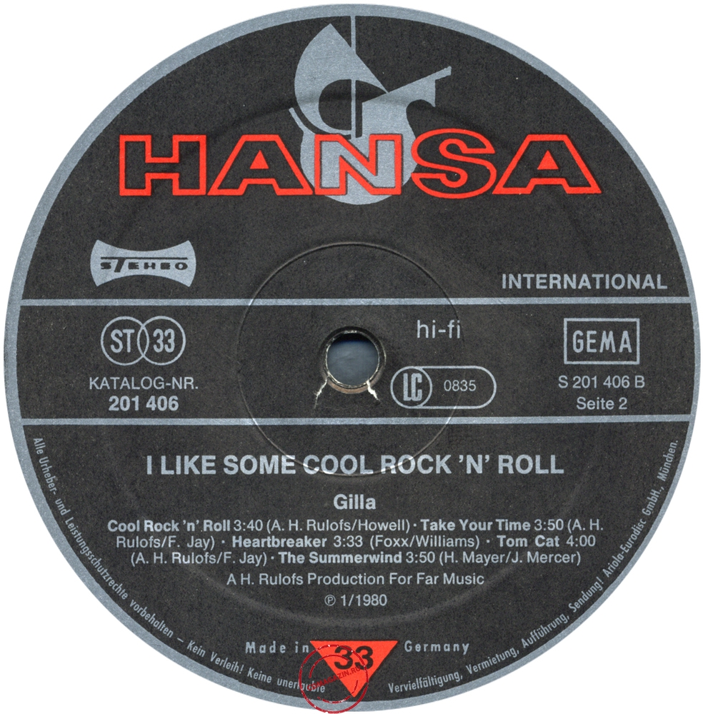 Оцифровка винила: Gilla (1980) I Like Some Cool Rock'N'Roll