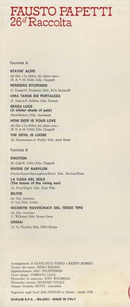Оцифровка винила: Fausto Papetti (1978) 26a Raccolta Оцифровка винила: Fausto Papetti (1978) 26a Raccolta