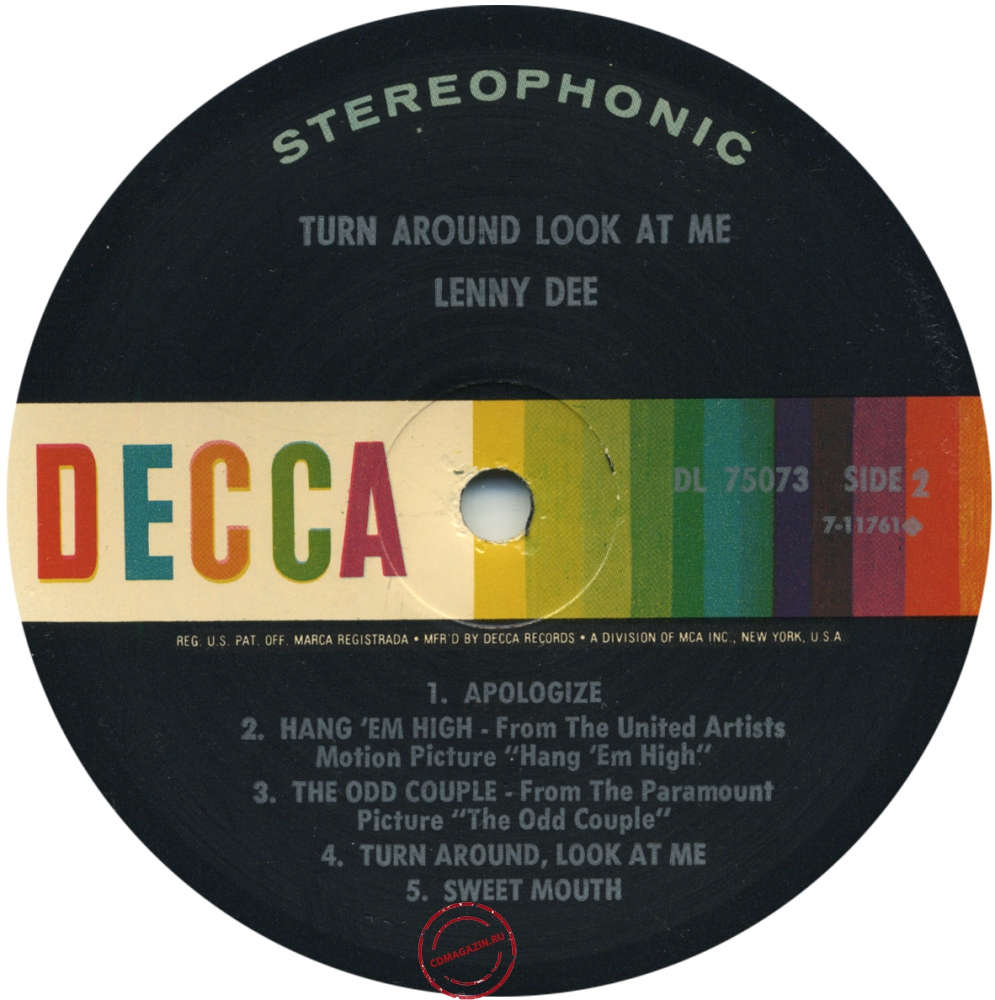 Оцифровка винила: Lenny Dee (2) (1969) Turn Around, Look At Me Оцифровка винила: Lenny Dee (2) (1969) Turn Around, Look At Me