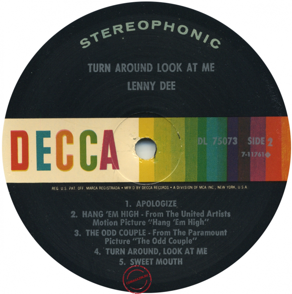 Оцифровка винила: Lenny Dee (2) (1969) Turn Around, Look At Me