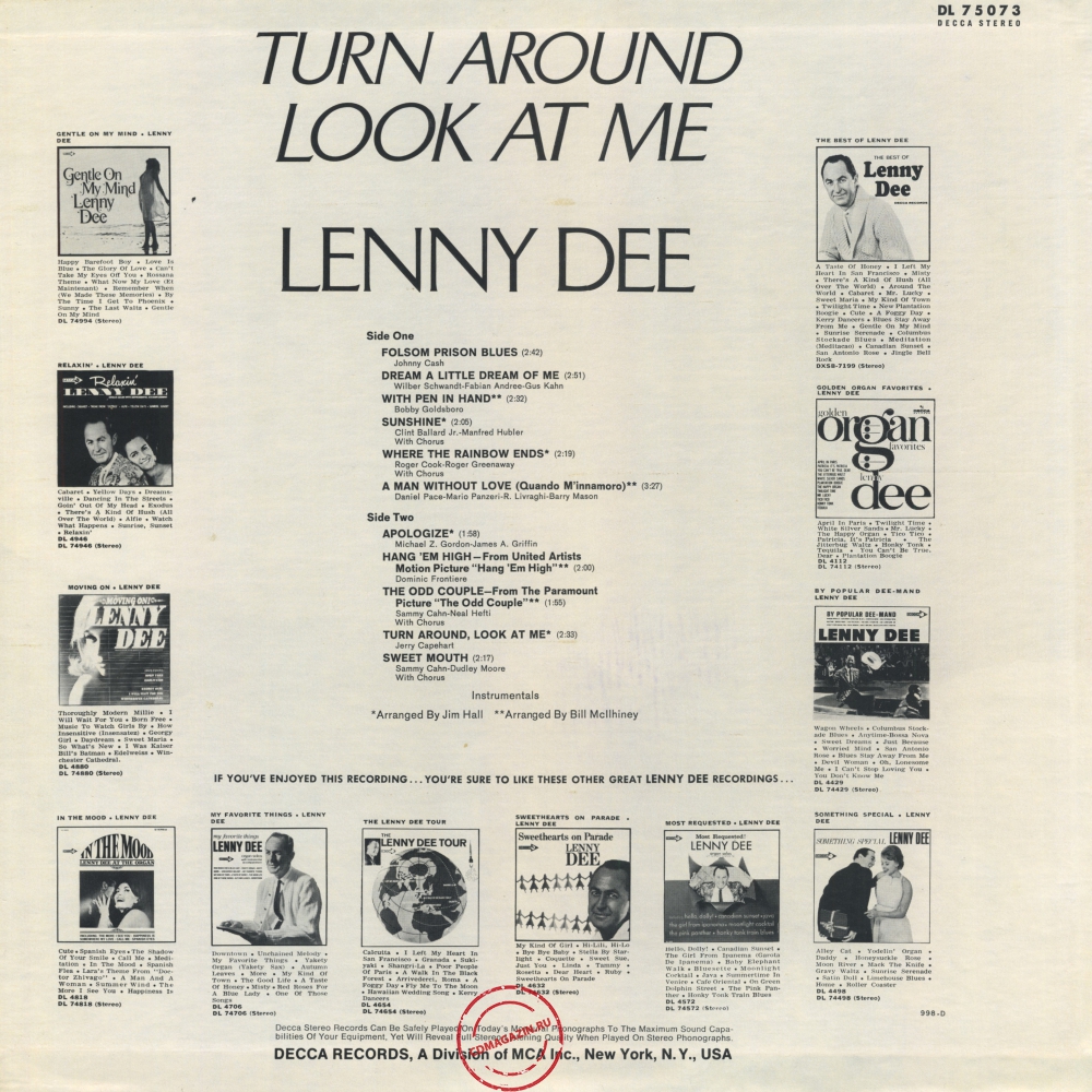 Оцифровка винила: Lenny Dee (2) (1969) Turn Around, Look At Me Оцифровка винила: Lenny Dee (2) (1969) Turn Around, Look At Me