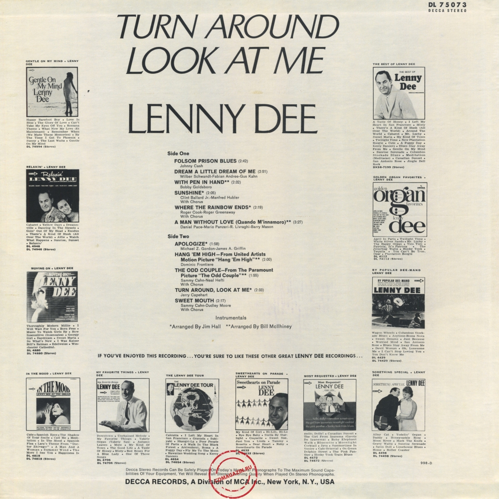 Оцифровка винила: Lenny Dee (2) (1969) Turn Around, Look At Me