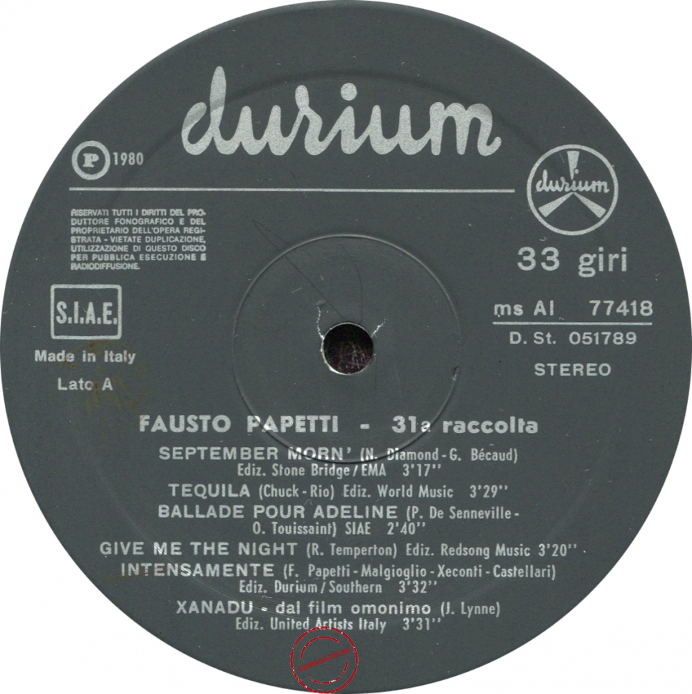 Оцифровка винила: Fausto Papetti (1980) 31a Raccolta