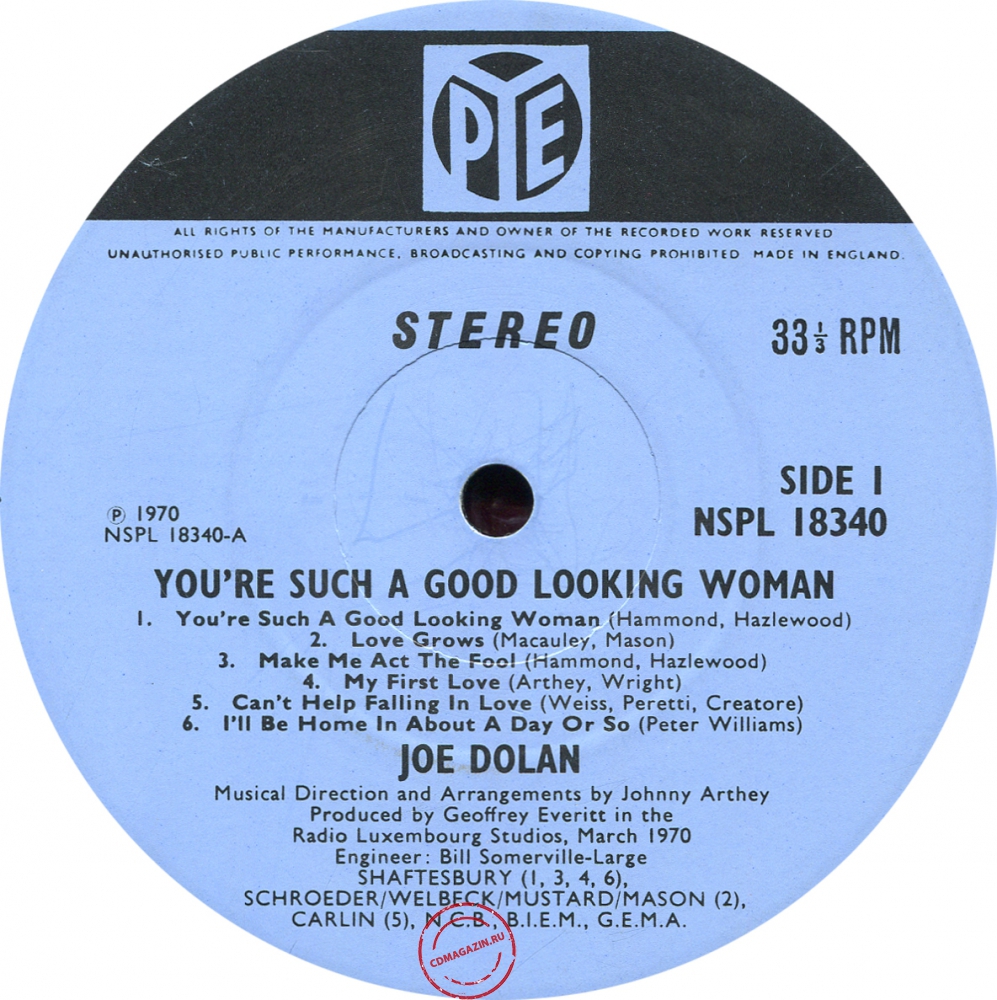 Оцифровка винила: Joe Dolan (1970) You're Such A Good Looking Woman