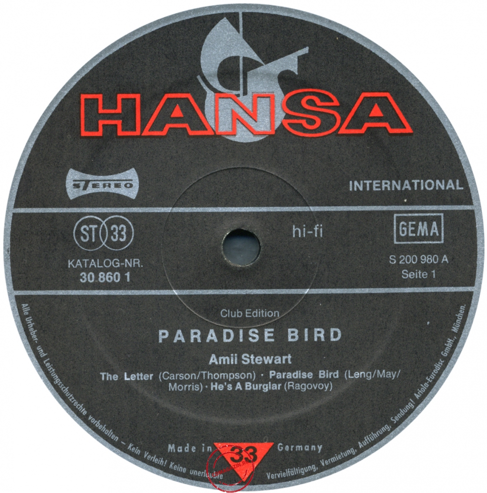 Оцифровка винила: Amii Stewart (1979) Paradise Bird Оцифровка винила: Amii Stewart (1979) Paradise Bird