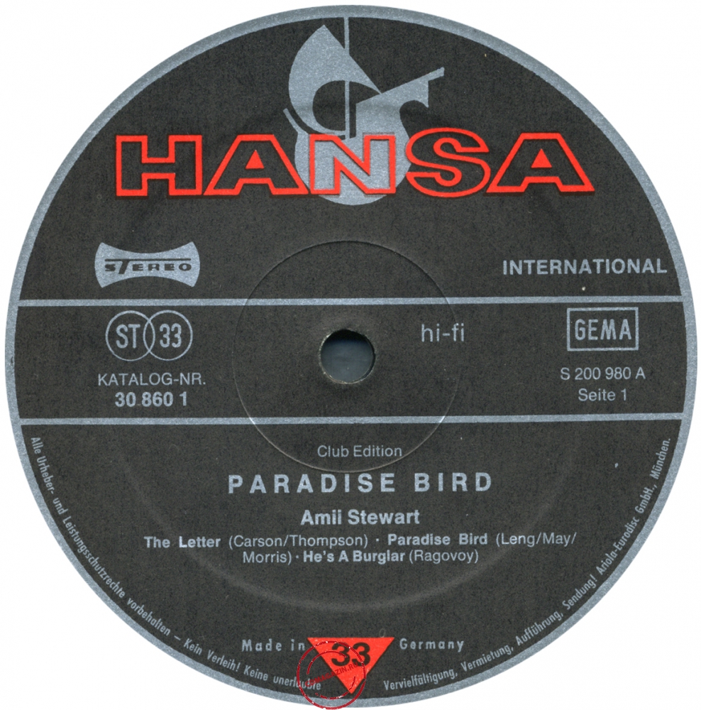 Оцифровка винила: Amii Stewart (1979) Paradise Bird