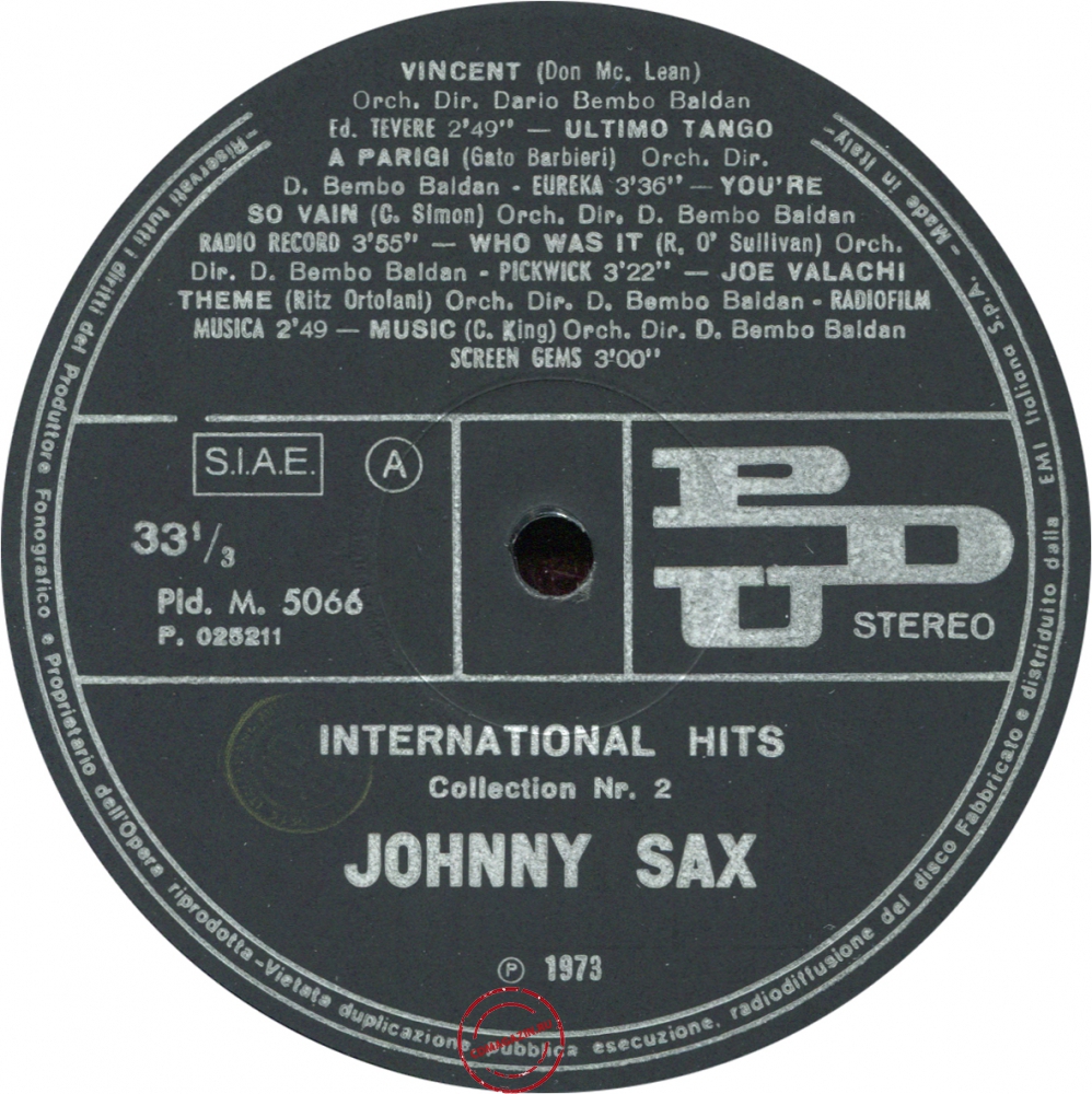 Оцифровка винила: Johnny Sax (1973) International Hits Collection Nr. 2