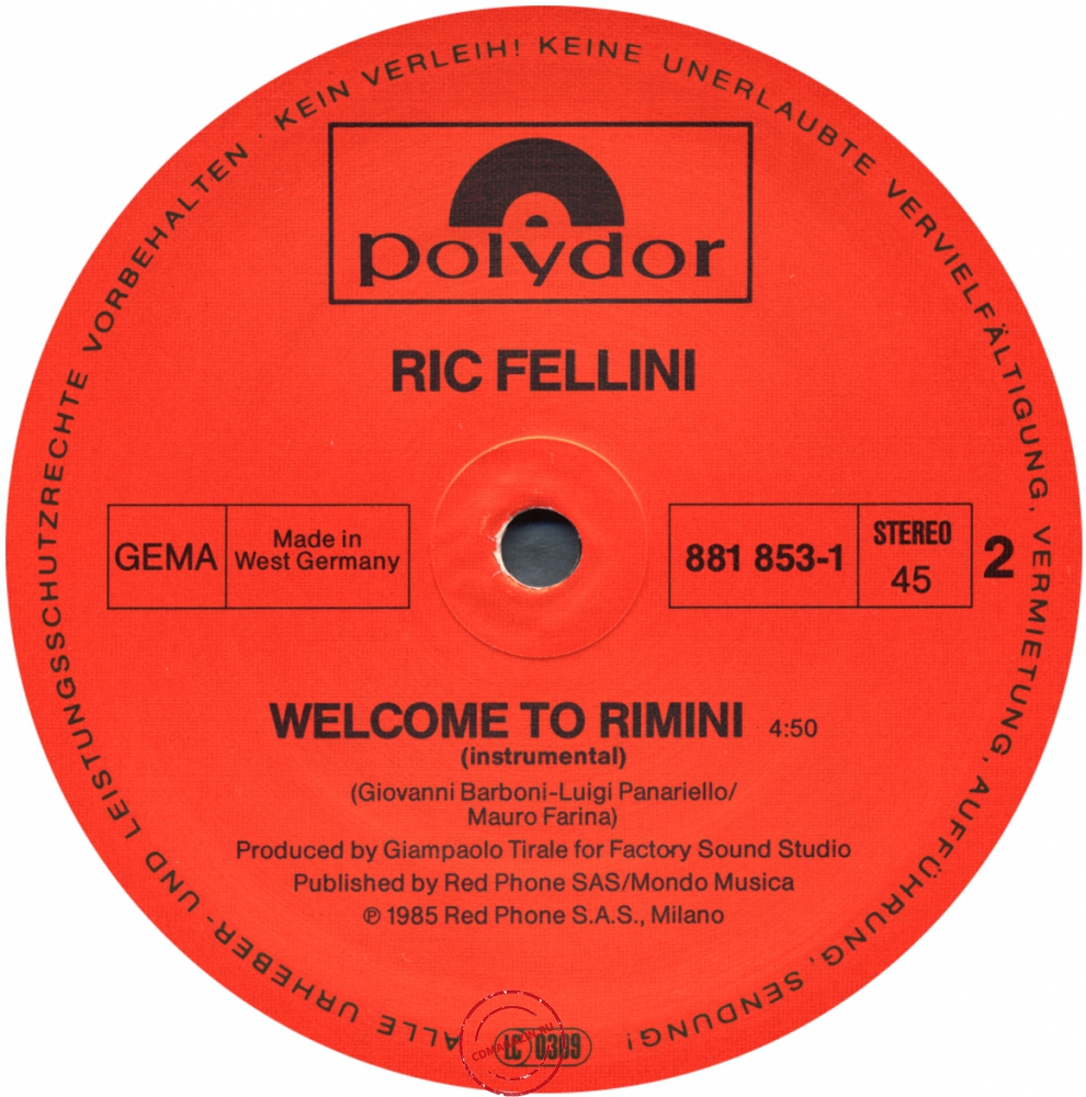 Оцифровка винила: Ric Fellini (1985) Welcome To Rimini