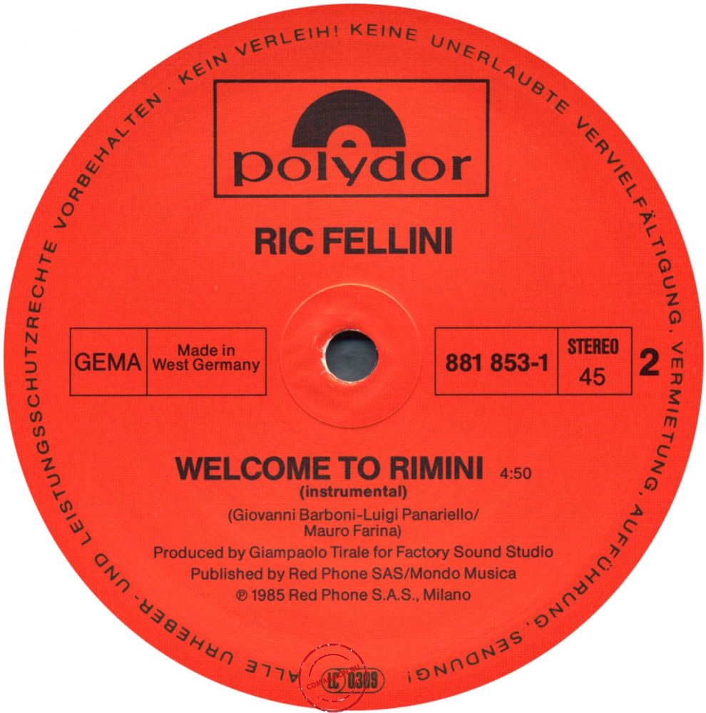 Оцифровка винила: Ric Fellini (1985) Welcome To Rimini Оцифровка винила: Ric Fellini (1985) Welcome To Rimini