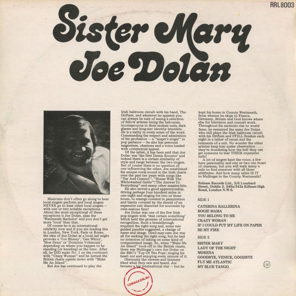 Оцифровка винила: Joe Dolan (1976) Sister Mary (Crazy Woman)