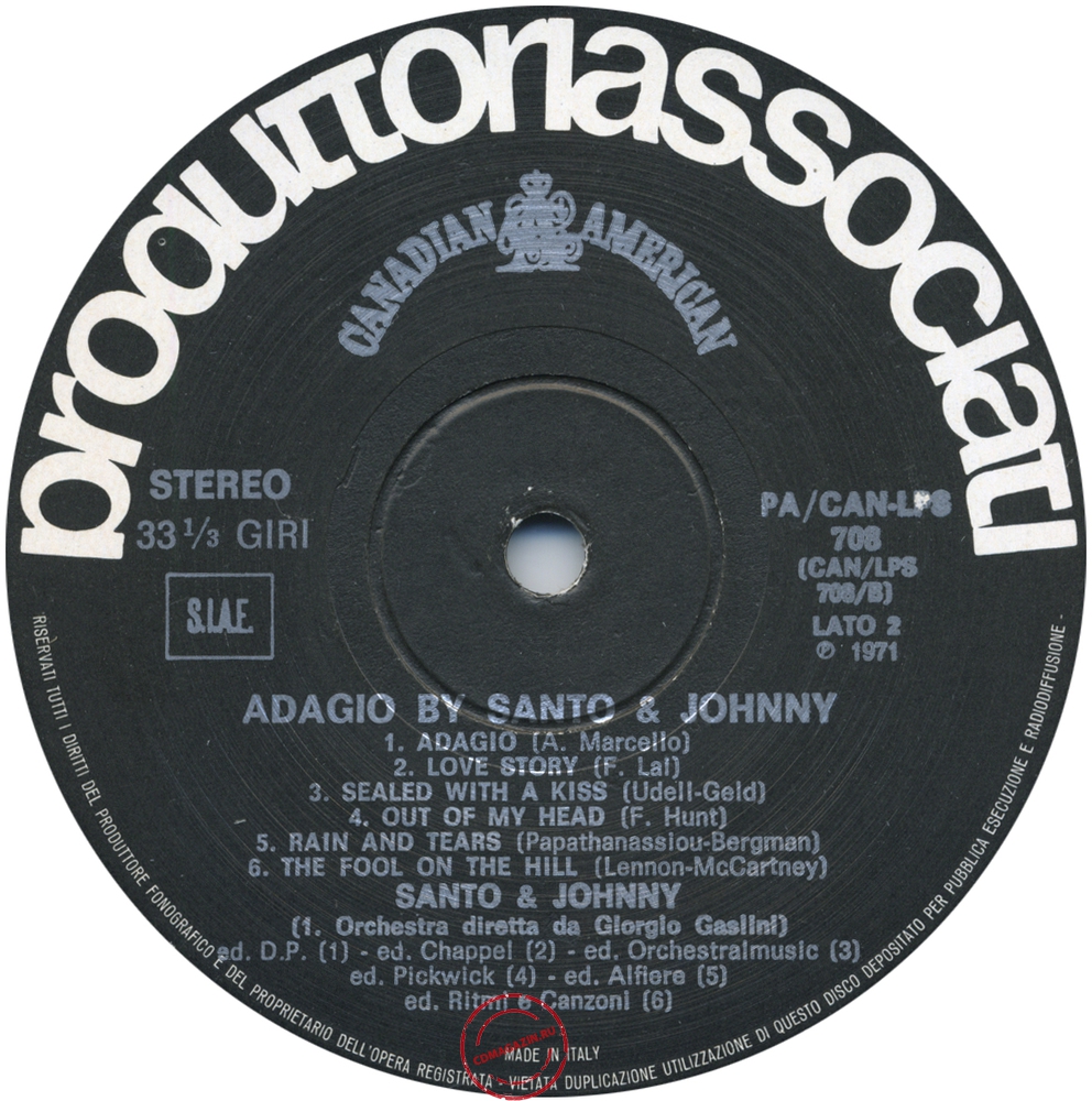 Оцифровка винила: Santo & Johnny (1971) Adagio By Santo & Johhny