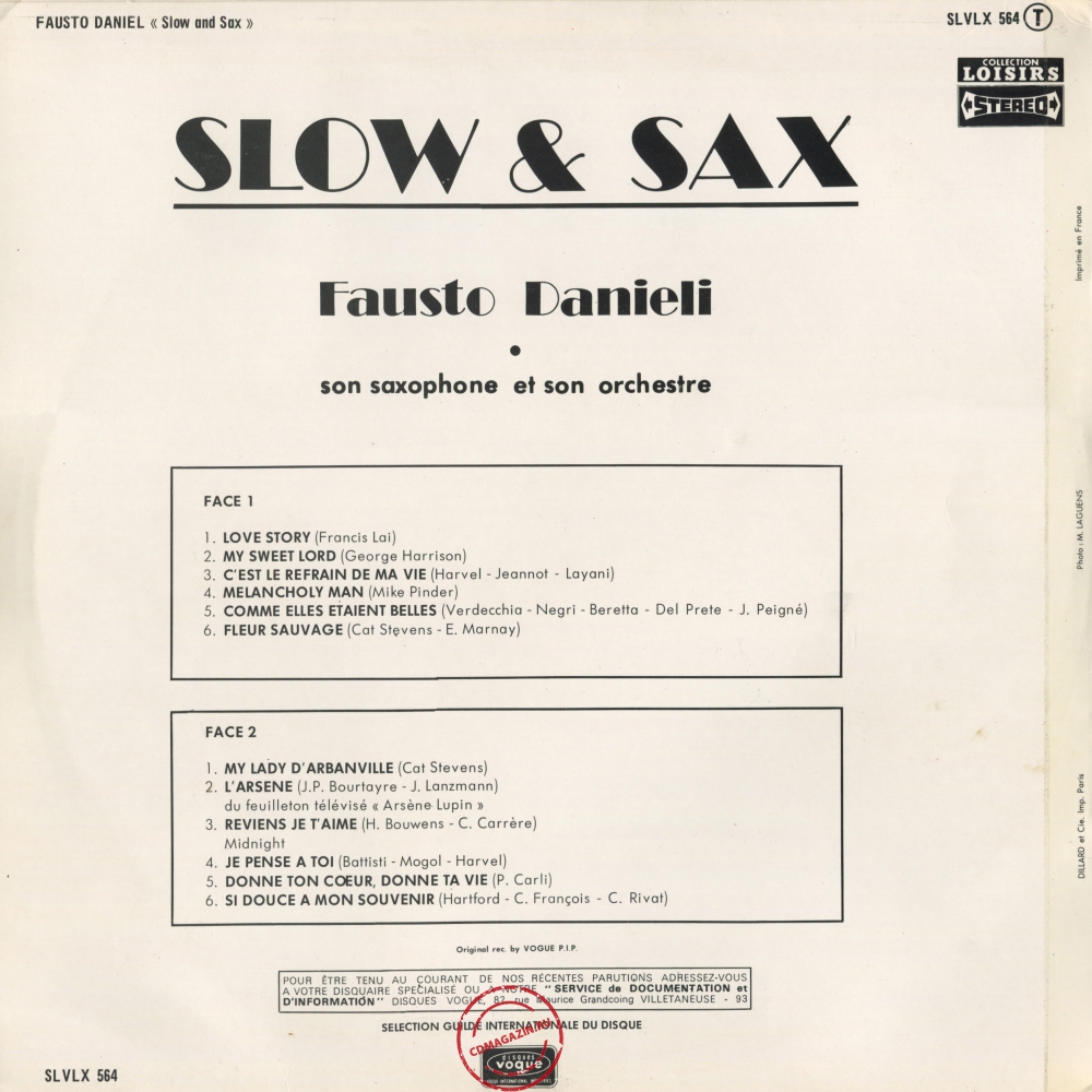 Оцифровка винила: Fausto Danieli (1973) Slow & Sax