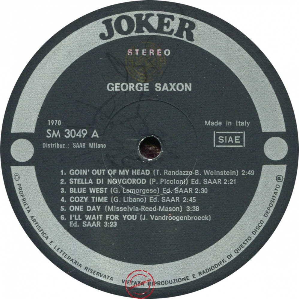 Оцифровка винила: George Saxon (1970) Un Saxofono Nel Mondo