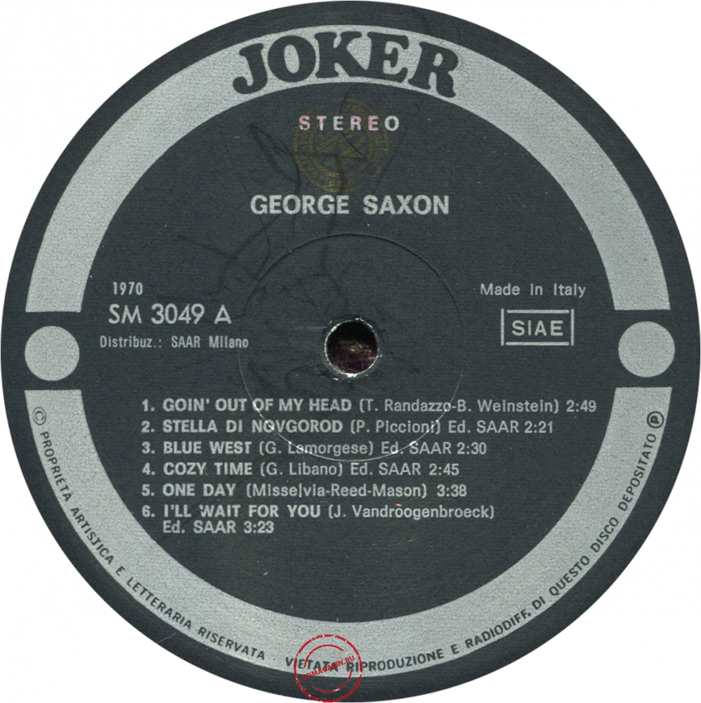 Оцифровка винила: George Saxon (1970) Un Saxofono Nel Mondo Оцифровка винила: George Saxon (1970) Un Saxofono Nel Mondo