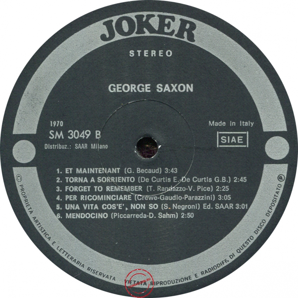 Оцифровка винила: George Saxon (1970) Un Saxofono Nel Mondo Оцифровка винила: George Saxon (1970) Un Saxofono Nel Mondo