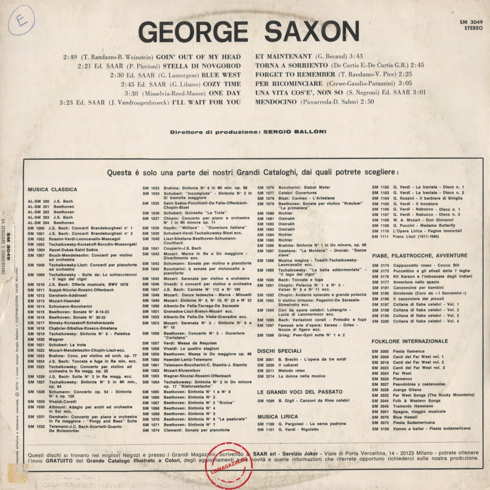 Оцифровка винила: George Saxon (1970) Un Saxofono Nel Mondo Оцифровка винила: George Saxon (1970) Un Saxofono Nel Mondo
