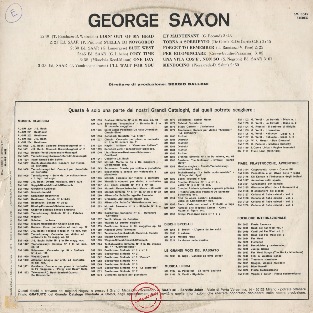 Оцифровка винила: George Saxon (1970) Un Saxofono Nel Mondo