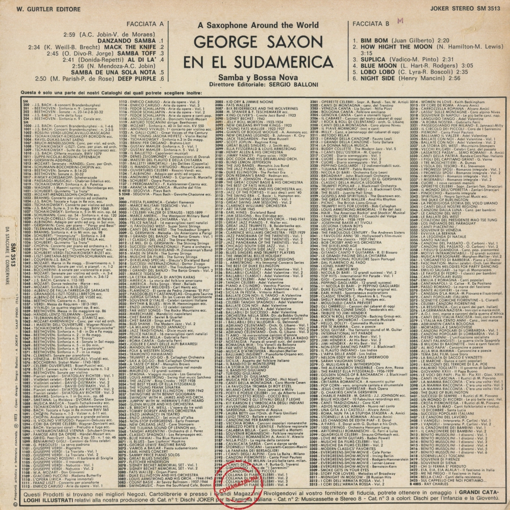 Оцифровка винила: George Saxon (1973) In South America (Samba & Bossa Nova)