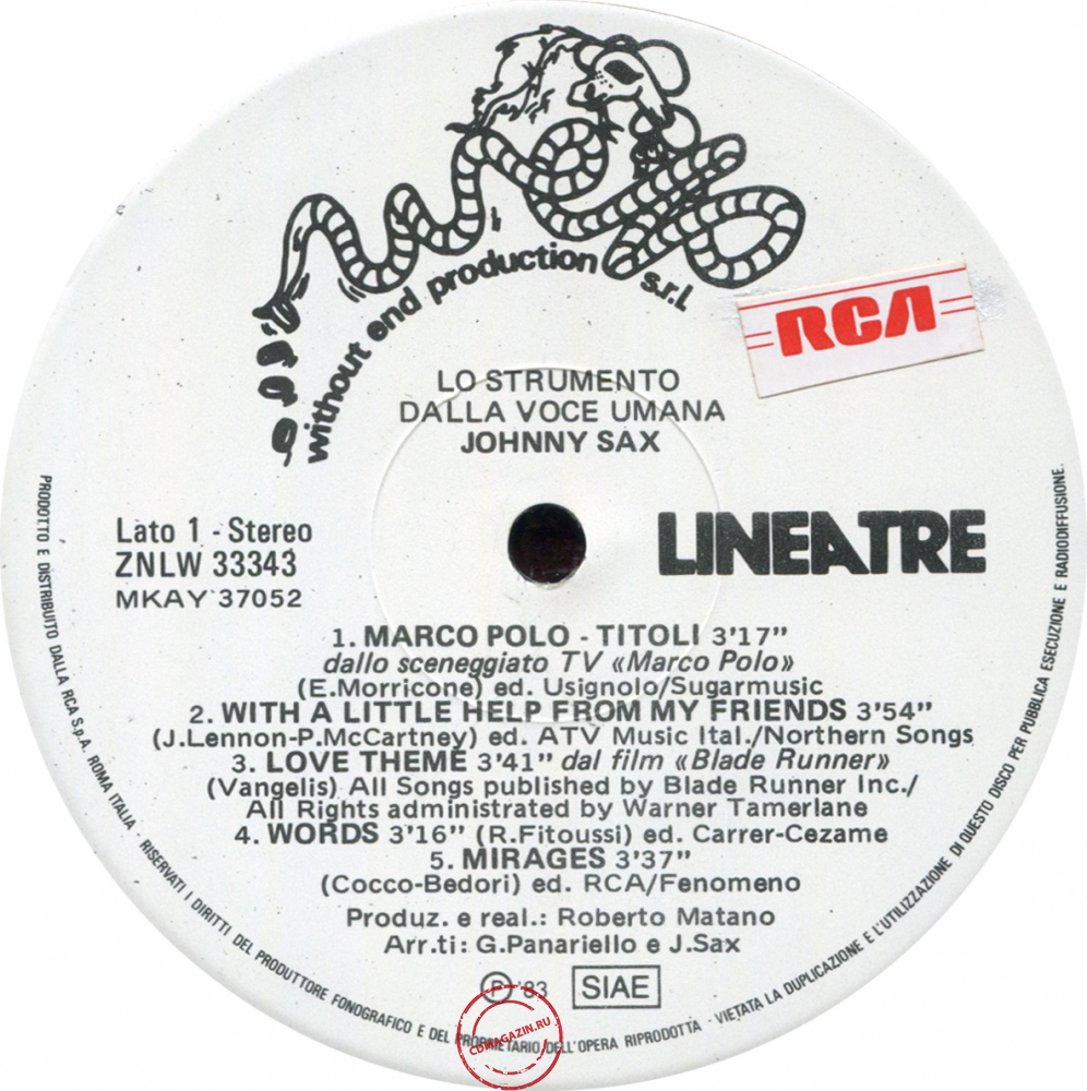 Оцифровка винила: Johnny Sax (1983) Lo Strumento Dalla Voce Umana