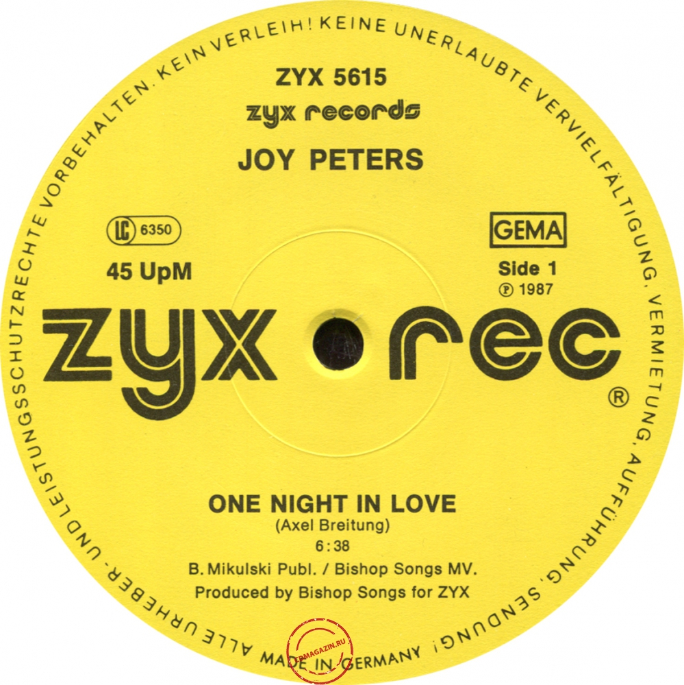 Оцифровка винила: Joy Peters (1987) One Night In Love