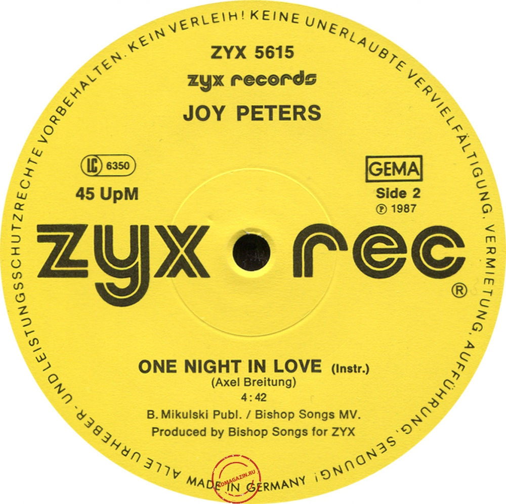 Оцифровка винила: Joy Peters (1987) One Night In Love