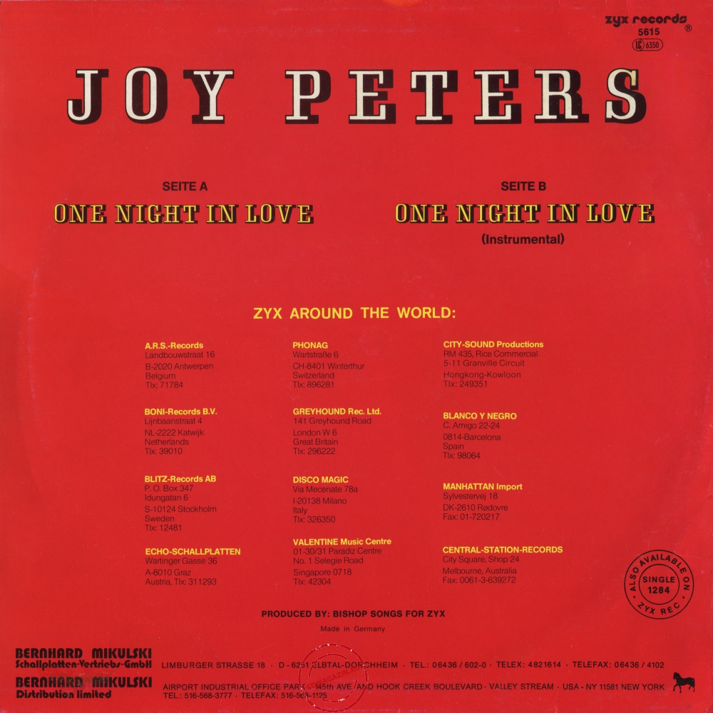 Оцифровка винила: Joy Peters (1987) One Night In Love Оцифровка винила: Joy Peters (1987) One Night In Love